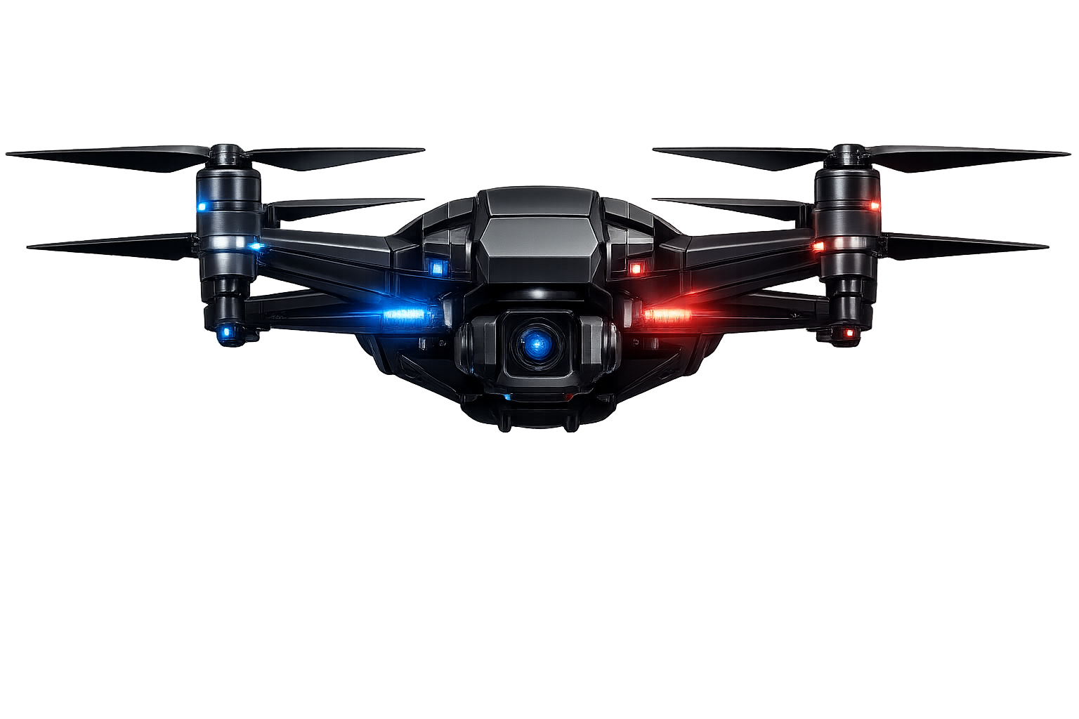 Realistic Skysec.ai drone with red and blue security lights